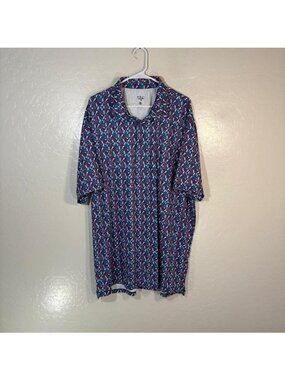 1764 Shirt Mens 3XL Blue Wine Graphic Short Sleeve Button Up Stretch Casual